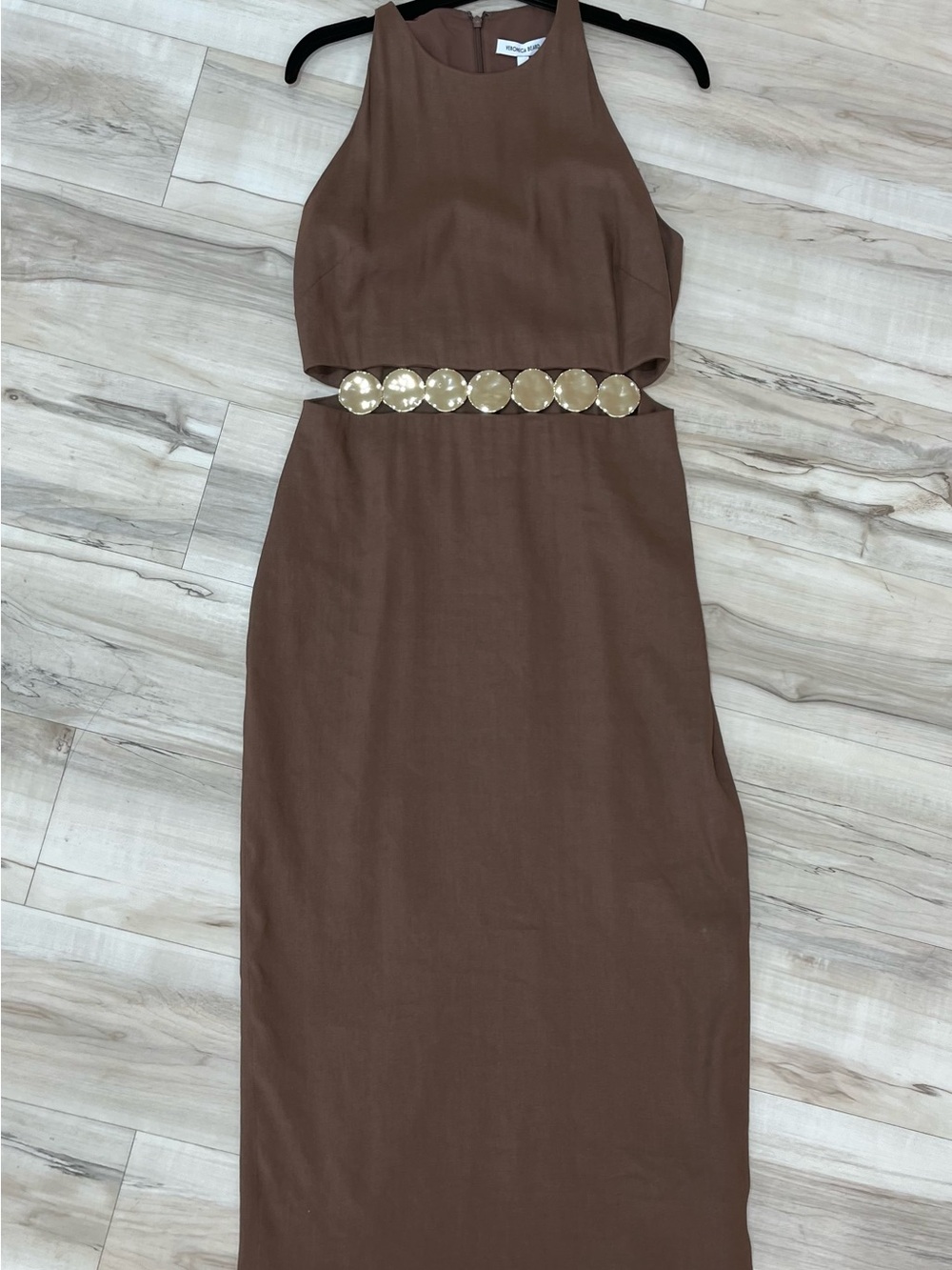 Veronica Beard Brown Maxi Dress with Gold Disc Waist